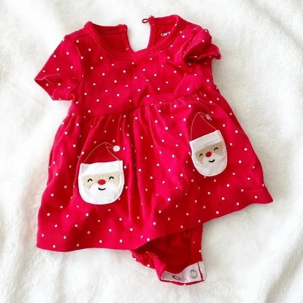 Carter’s red polka dot Santa Christmas dress new born
